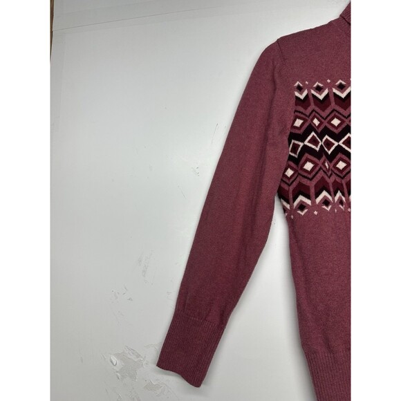 L.L. Bean Women’s Medium Maroon Fair Isle Turtleneck Sweater Pullover Knit - Picture 2 of 9